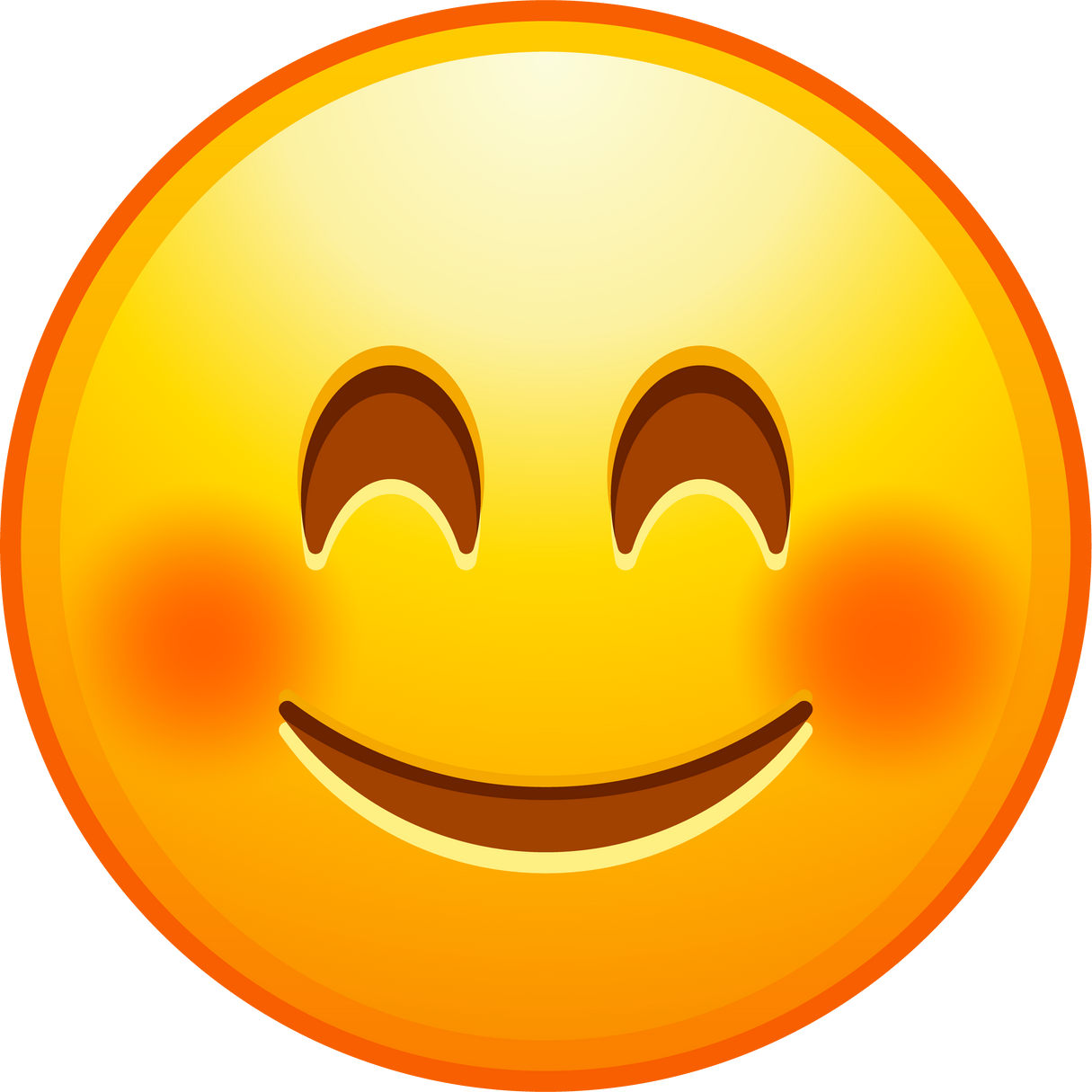Top quality emoticon. Cute smiling emoji. Happy face with flushed cheeks. Yellow face emoji.